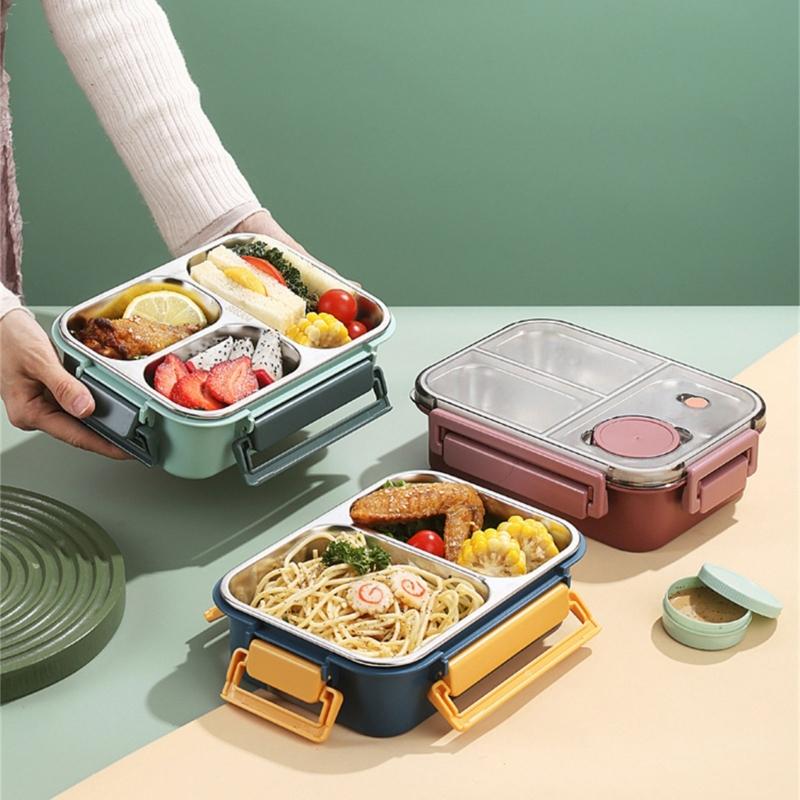 Контейнер для хранения продуктов из нержавеющей стали 304 с разделителями, Ланч-бокс для еды, Портативный ланч-бокс для офиса и использования на открытом воздухе