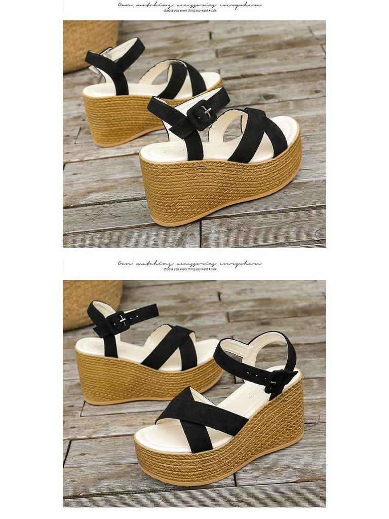 Летние женские босоножки на танкетке больших размеров с пряжкой, европейский и американский стиль