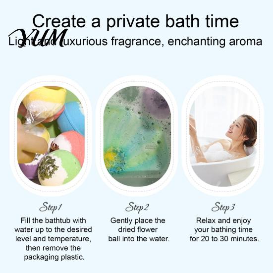 Bathing Accessories 100G Handmade Sea Salt Bath Bombs, Natural Plants Extract Essential Oils Fizzies Ball Ball, Dry Skin Moisturizing Shower for Women