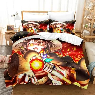 Аниме KonoSuba Детский Взрослый Модный Печатный Комплект Постельного Белья Пододеяльник Наволочка Комплект Постельного Белья Простыня Покрывало на Одеяло Размер Queen King