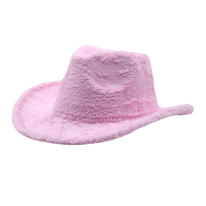 European and American new autumn and winter fluffy hat western cowboy hat women's plush upturned brim top hat outdoor warm jazz hat