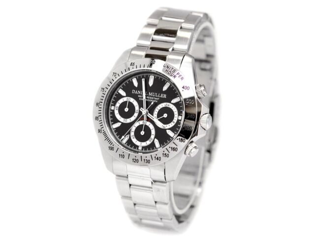 DANIEL MULLER Watch All Stainless Steel Chronograph Men's Watch DM-2003BK NEW