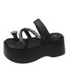 Fashion Rhinestone High-heeled Slippers for Women 2024 Summer New Outer Wear Flip Flops Thick-soled Height-increasing Platform Sandals