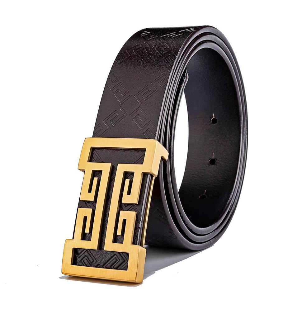 Men's Stylish Pure Cowhide Belt with Smooth Buckle - Casual and Versatile Wear