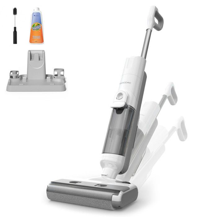Proscenic F10 Ultra, aspirateur 3-en-1 pour déchets secs et humides, guidage vocal multilingue, séchage rapide et sans traces.