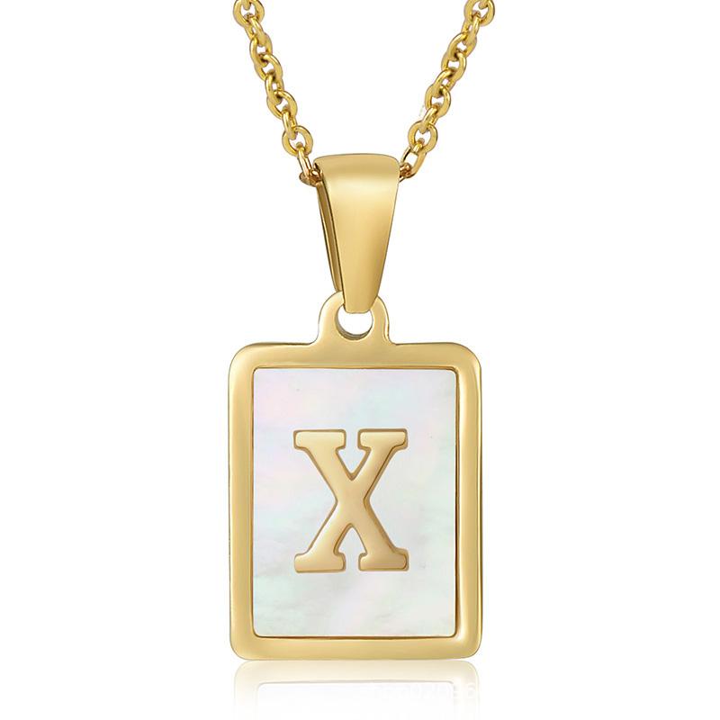 Name Letter Shell Pendant Necklaces White Square Initials Stainless Steel Necklace Gold Color Chain Jewelry for Women