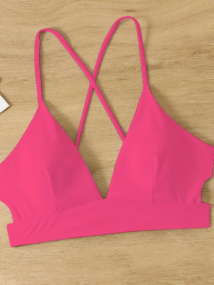 Черно-розовый топ-бикини с перекрещивающимися бретелями - Сексуальный спортивный топ-майка на завязках