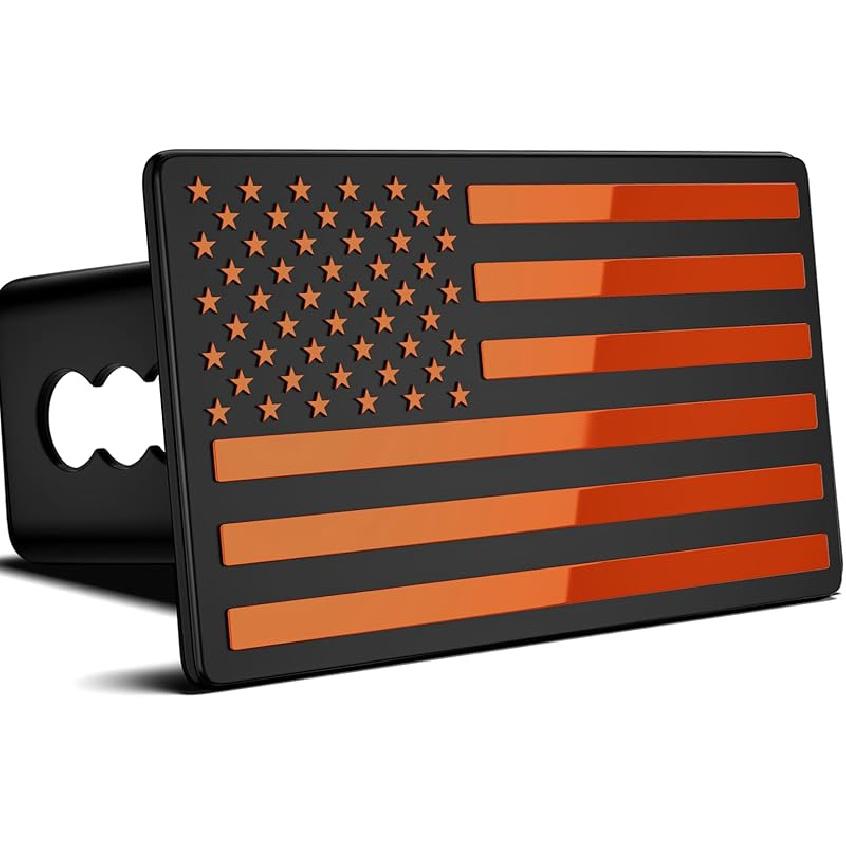 2 Inch Trailer Hitch Cover With American Flag, Heavy Metal Trailer Hitch Cover Fit For 2 Inch Hitch Receivers,3 * 5" Blue/Red/Chrome