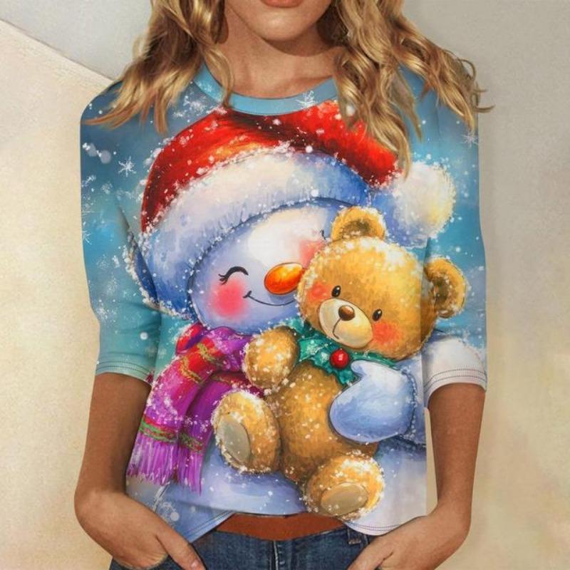 Рождественская женская толстовка с круглым вырезом, с длинным рукавом, свободная, модная, повседневная, с принтом лося и снежинки, с забавным рисунком