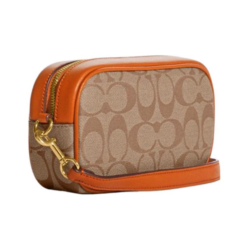 Coach Jamie 18 классическая молния для пресбиопии, холст с покрытием и кожа, сумка для камеры, кошелек для мелочи, клатч, маленький размер, женский светло-коричневый