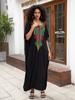 Beach Kaftans Black Embroidery Middle East Women Maxi Dresses Summer Holiday Bathing Suits