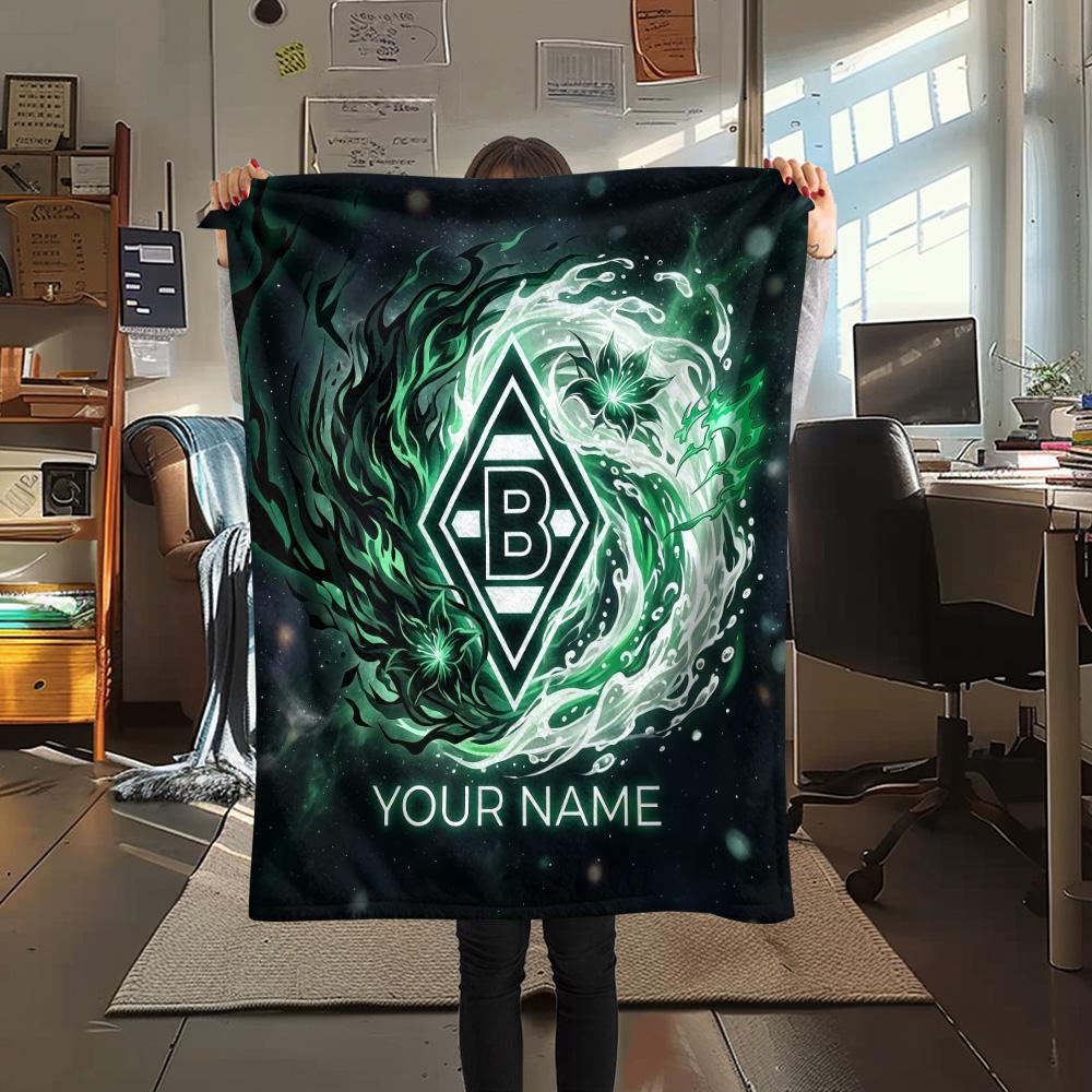 Custom Name Borussia Monchengladbach Flannel Blanket, High quality Comfortable for All Seasons, Home Decor, Warmth and Comfort