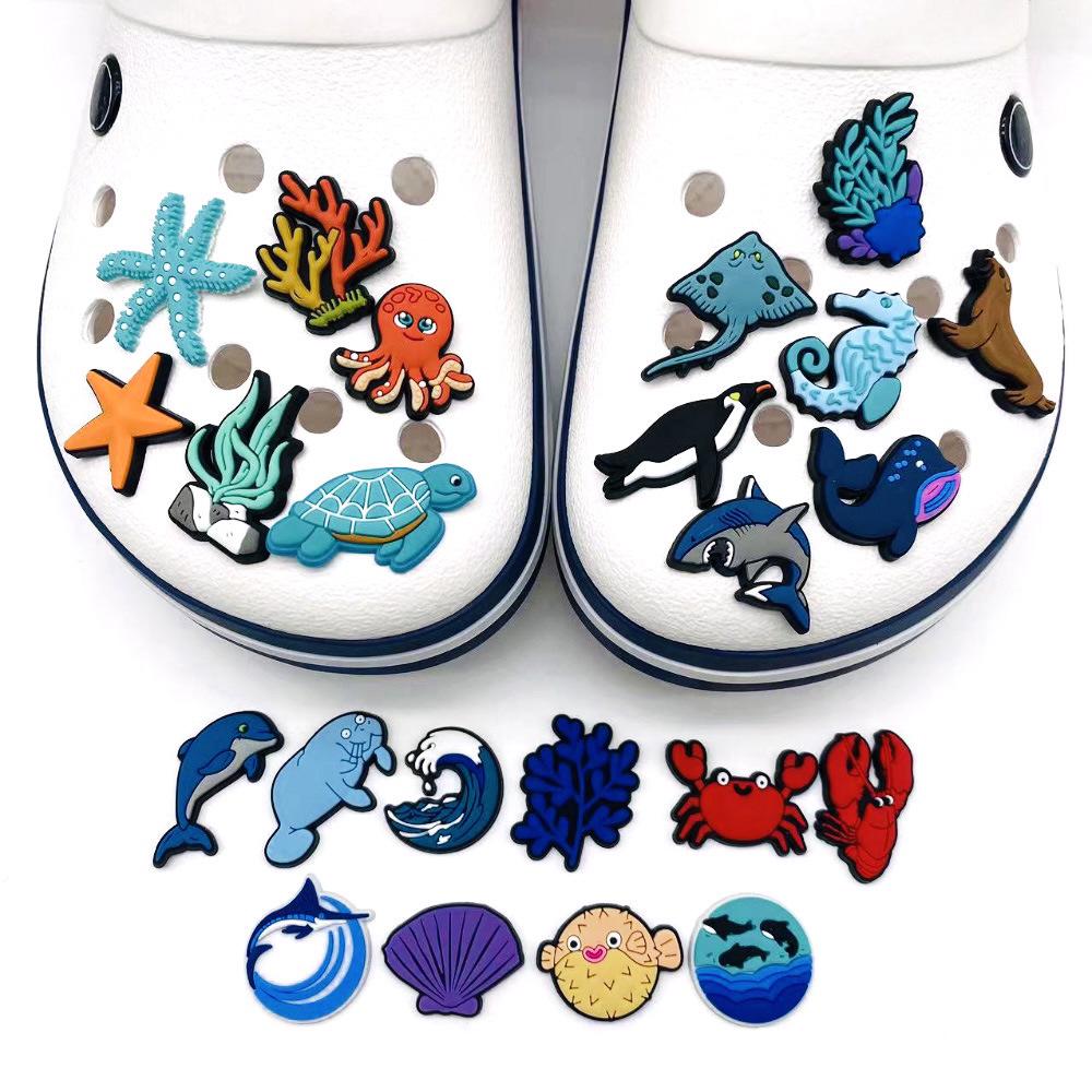 Брелоки для Crocs Серия «Океан»: ПВХ Мягкие Резиновые Пряжки для Обуви, Цветы для Обуви Своими Руками, Садовые Аксессуары для Обуви, Креативные Украшения.