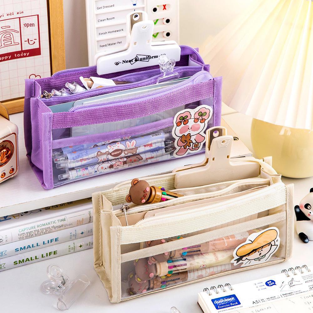 6-Layer Cartoon Mesh Pencil Case - Large, Transparent, Multi-Section Student Storage Bag
