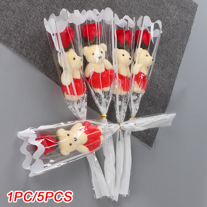 1/5pcs Artificial Rose Flowers Cartoon Scented Flower Soap Roses Mother's Day Bear Soap Bouquet Wedding Home Decorations