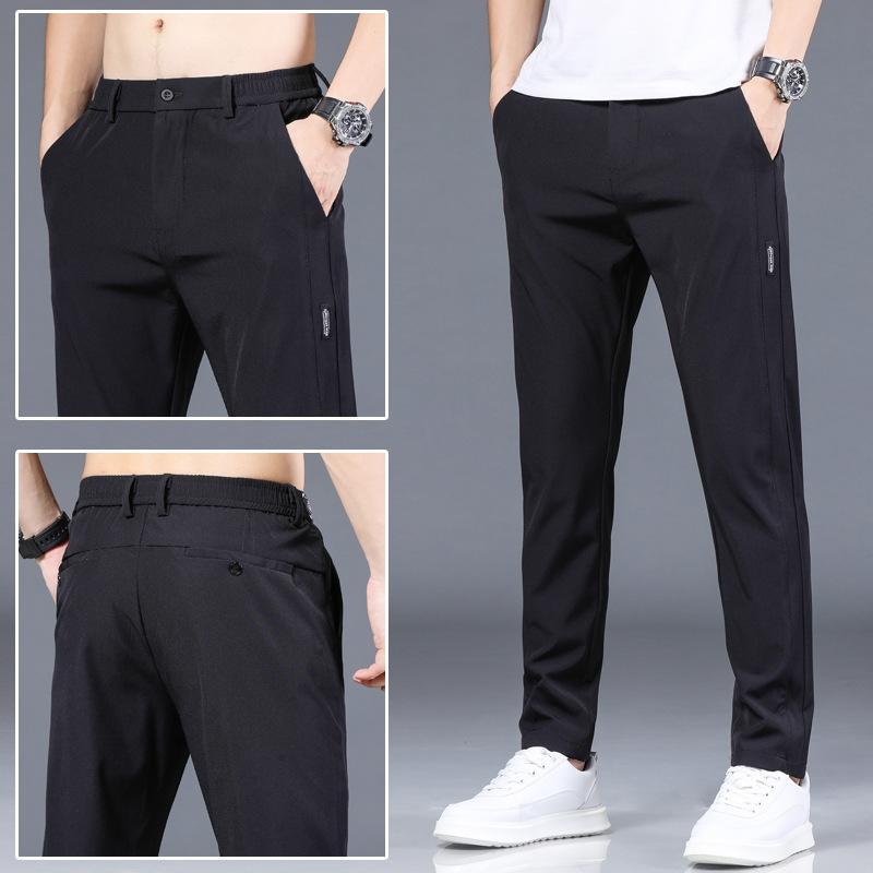 Летние брюки из тонкого ледяного шелка, быстросохнущие брюки, повседневные брюки, мужские спортивные брюки, трендовые черные длинные брюки с эластичной резинкой на талии