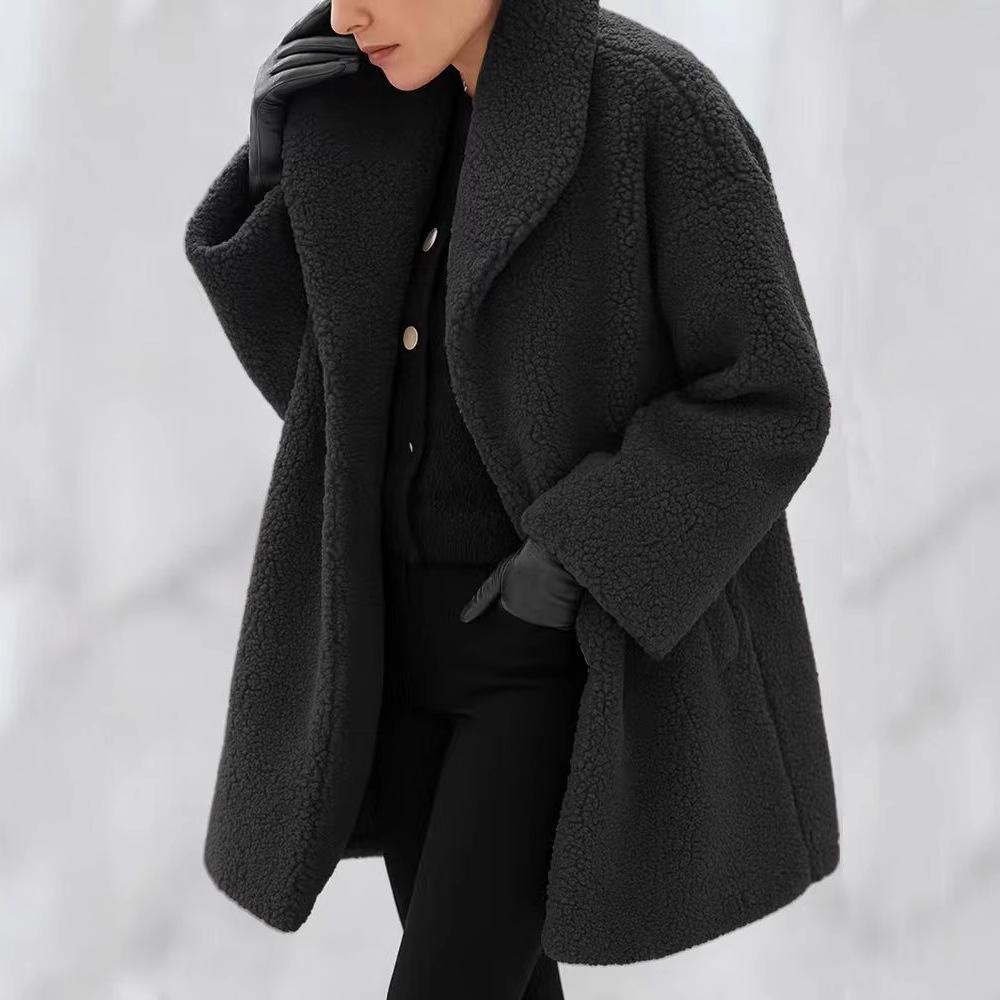 2025 Повседневный кардиган с лацканами и длинными рукавами, длинная многоцветная плюшевая ветровка для женщин