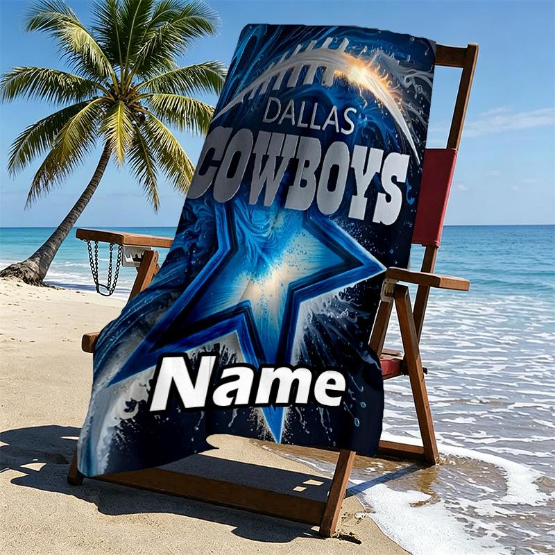 Custom Name Personalized Dallas Cowboys Print Beach Towel, for Trip Camping Beach Party Home Decor, Birthday Gift for Family & Friends