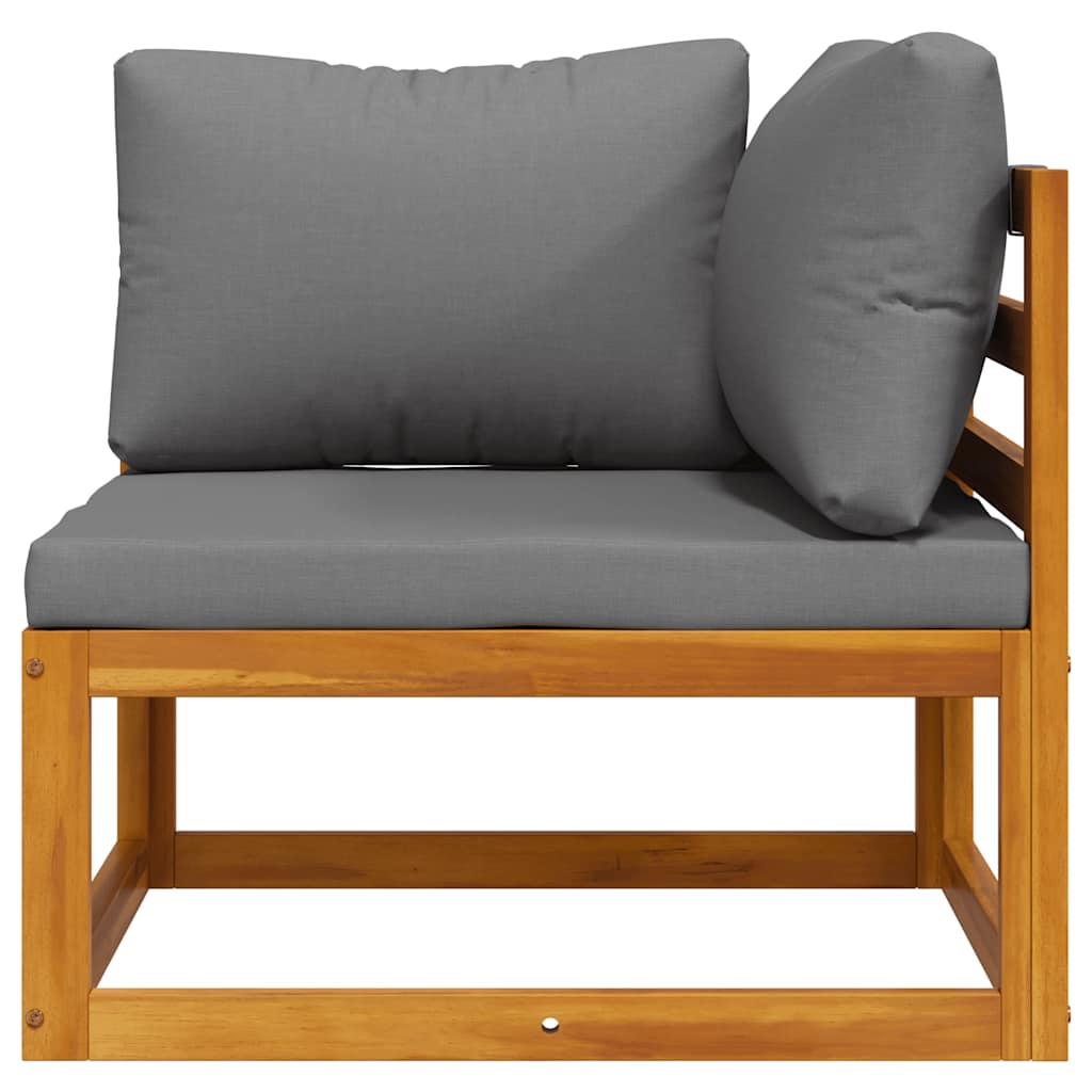 Modular Corner Sofa with Dark Grey Cushions Solid Acacia Wood