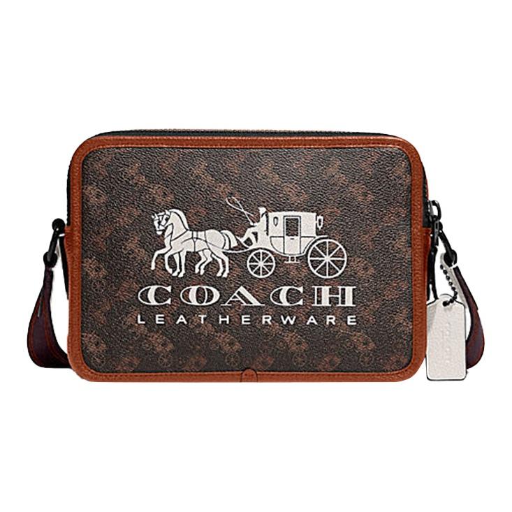 Coach Charter 24 Classic Horse And Carriage Logo All Over Print Zipper Camera Bag Men Shoulder Bag Dark-Brown C8445-JITX0