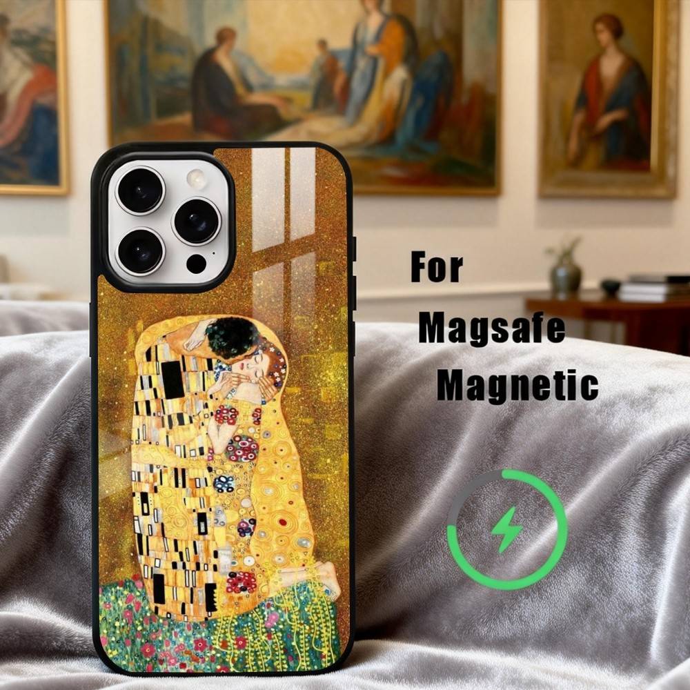 Чехол для телефона с картиной Густава Климта «Поцелуй» Для iPhone 17, 16, 15, 14, 13, 12, 11 Plus, Pro Max Магнитный Для беспроводной зарядки Magsafe