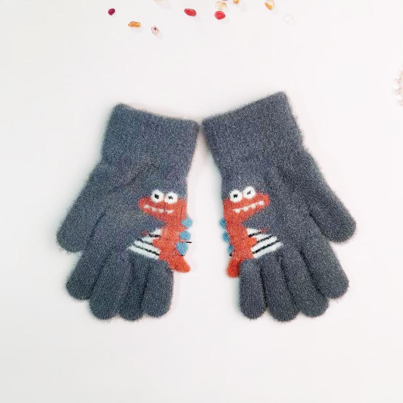 Детские перчатки Plus Velvet Dinosaur Gloves - теплые, с мультяшным мехом кролика для детей детского сада и начальной школы