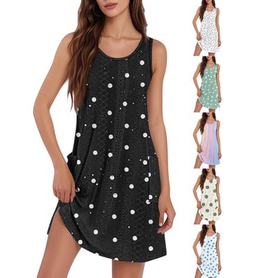 Женская Мода Повседневная А-силуэт Ретро Принт в горошек С эффектом мятой ткани Свободная Длинная Юбка с карманами