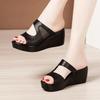 Plus Size 32-43 Platform Wedges Shoes Women Slippers Summer 2025 Cutout High Heels Slides Ladies Office Shoes Leather Slippers