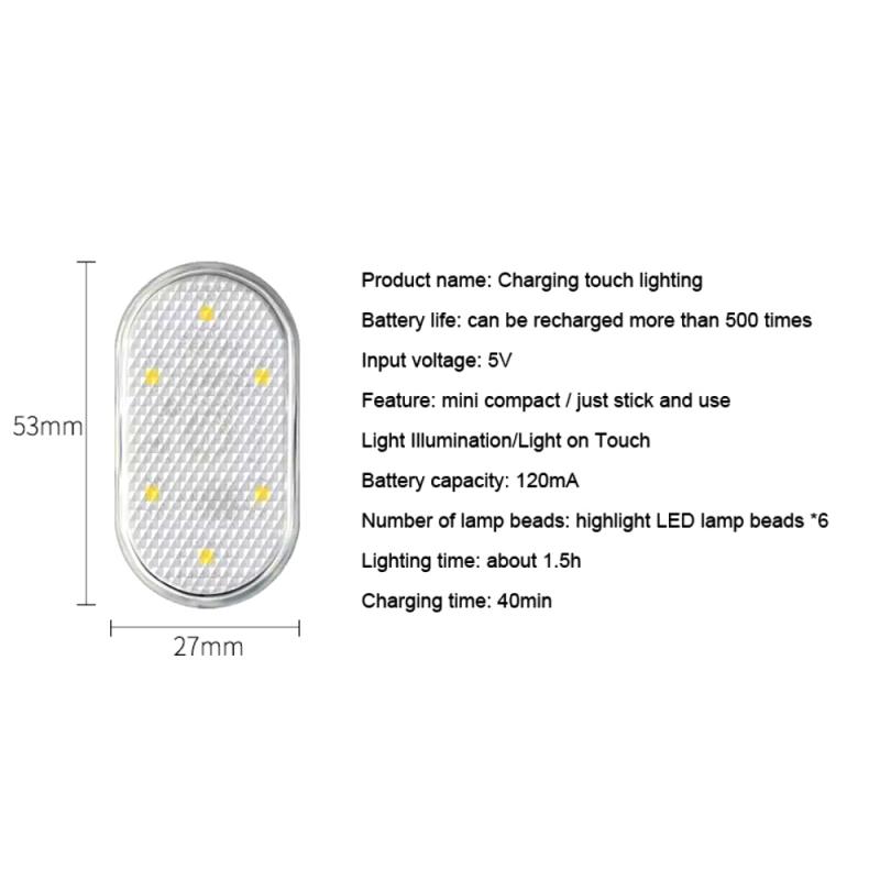Mini Car Touch Light For Floor Trunk Hood Ceiling USB Rechargeable Magnetic Ambient Lamp Auto Interior Reading Light