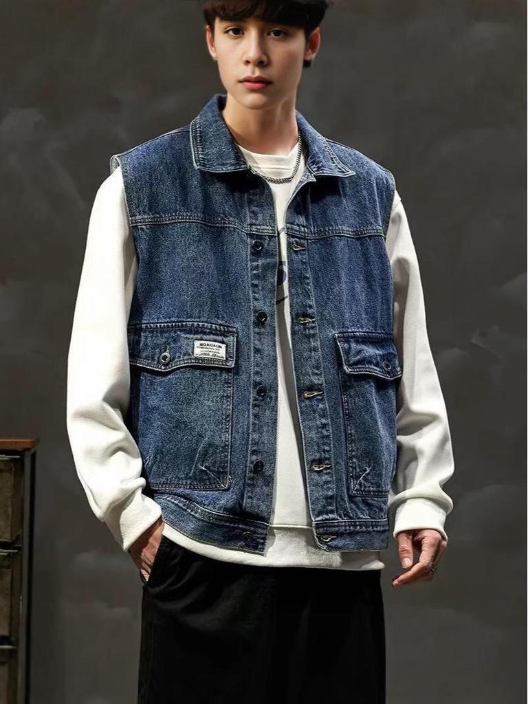 Мужской джинсовый жилет свободного кроя - Коллекция Весна 2025, XL