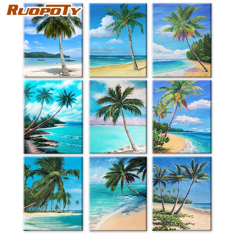 RUOPOTY Painting By Numbers Beach Drawing On Canvas Pictures By Number Handpainted Seascape Kits Home Decoration