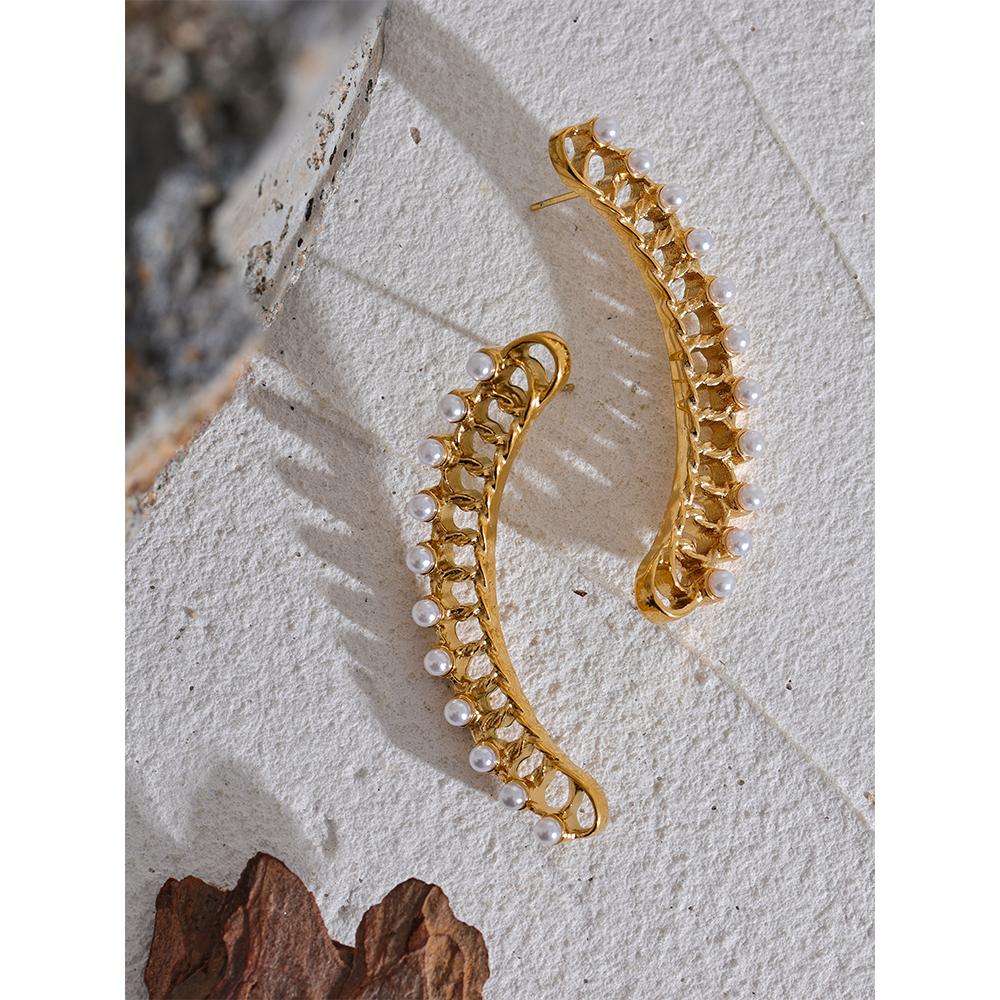 Yhpup Vintage Fashion Imitation Pearls Stainless Steel Geometric Long Earrings Attractive Charm Jewelry for Femme Bijoux Gift