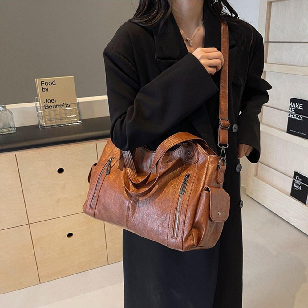 Retro PU Shoulder Bag Large Capacity Underarm Tote Bag Casual Commuting Handbag Work