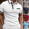 Men Summer Shirt Turn-down Collar Button Short Sleeve Contrast Color Patch Pocket Breathable Pullover Slim Fit Mid Length Casual Daily Top