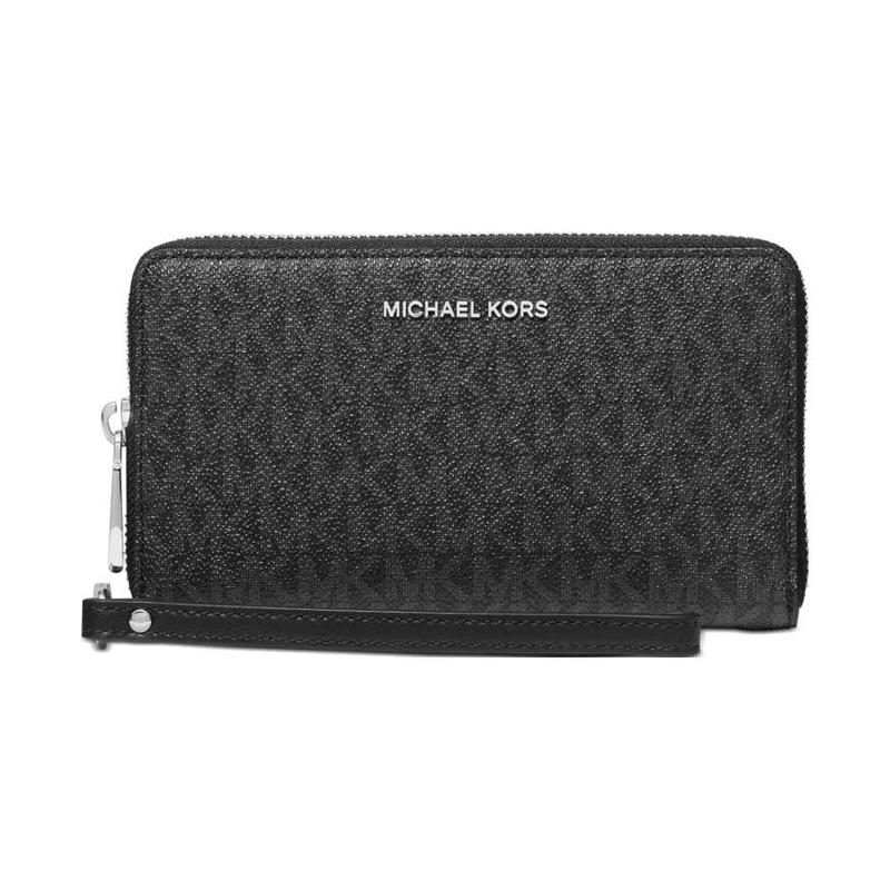 Michael Kors Jet Set Серебристый Логотип Складной Плоский Многофункциональный Кожаный Кошелек для Мобильного Телефона Большой Женский Черный