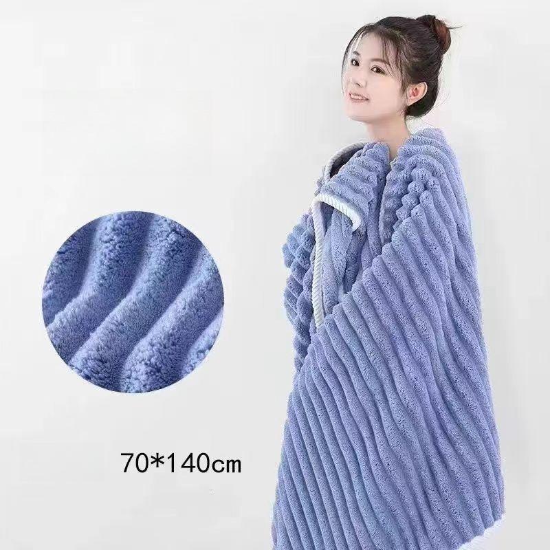 Банное полотенце из кораллового флиса 70 X 140 см, банное полотенце для женщин с полосатым узором, быстросохнущее утолщенное банное полотенце