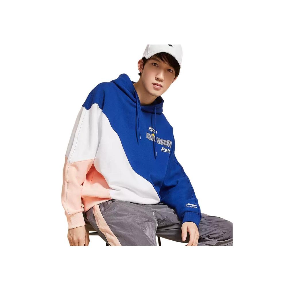 Li-Ning SS20 Неделя моды в Париже Толстовка с цветными блоками и принтом «пинг-понг» Толстовка унисекс Синяя AWDQ337-1