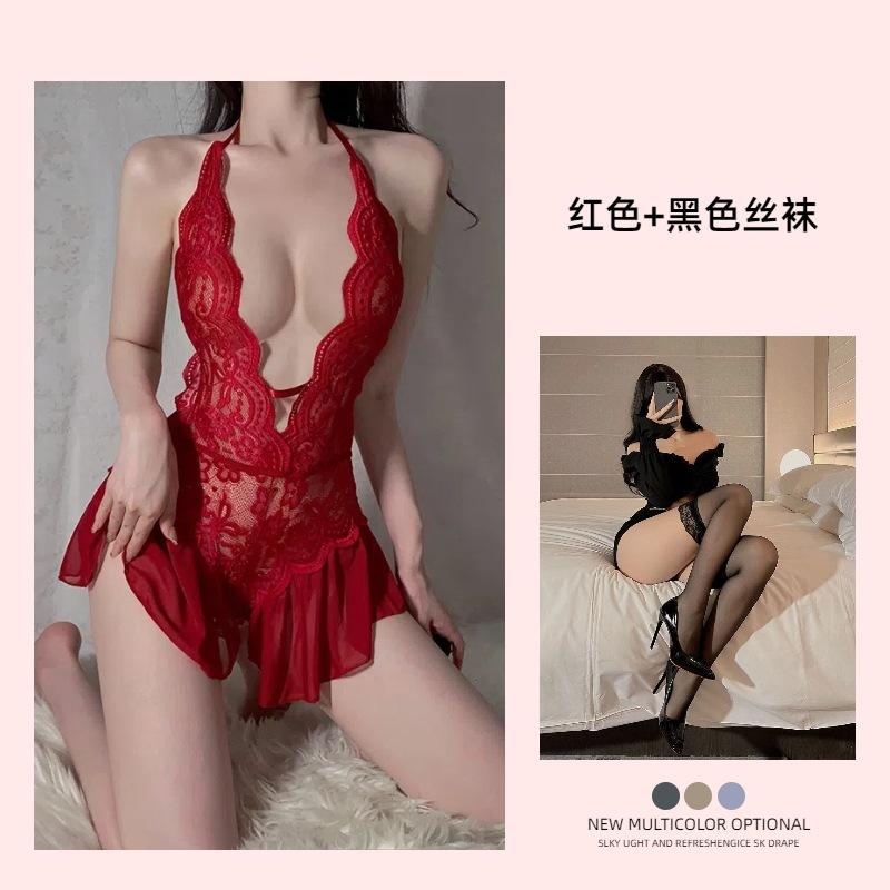 Sex Lingerie Sexy Lace Uniform Temptation Hollowed Out Open Gear Free Onesie Women's Hot Pure Desire Suit
