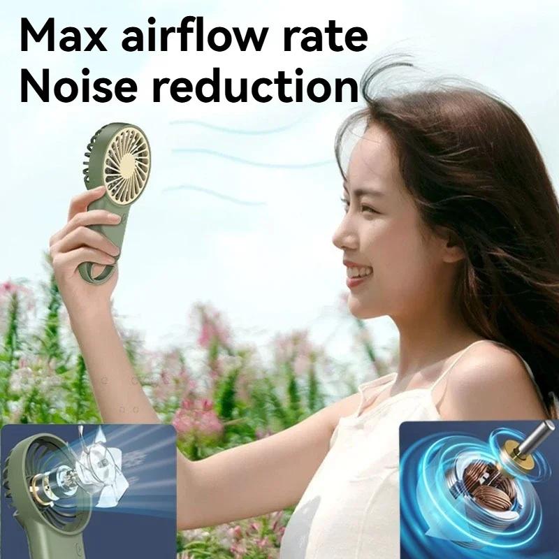 New Foldable Handheld Desktop USB Rechargeable Mini Fan Cartoon Design with Hook for Mountaineering Outdoor Home Office Use