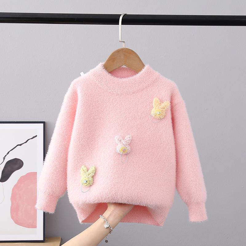 Child Sweater Autumn Winter Pullover Tops Girls Round Neck Sweaters Velvet Cartoon Long Sleeve Knitted Shirt