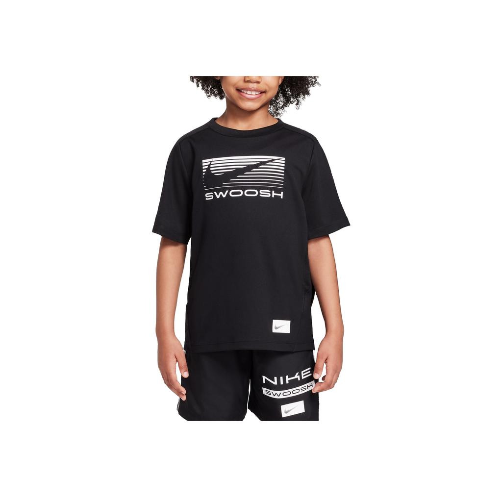 Nike Футболка Swoosh Мягкая Удобная Универсальная Короткий рукав Детские топы Черный HJ3743-010