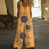 Women's Fashionable Casual Button-down Sleeveless Jumpsuit, Retro Floral Printed Cotton Pocket Jumpsuit