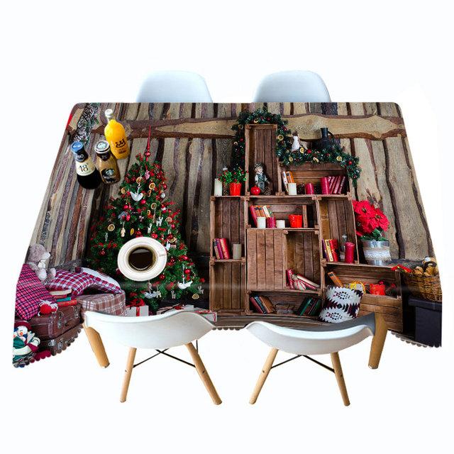 Christmas Tree Tablecloth Fireplace Gift And Socks Decoration Pattern Rectangular Round Table Cloth Cover Towel