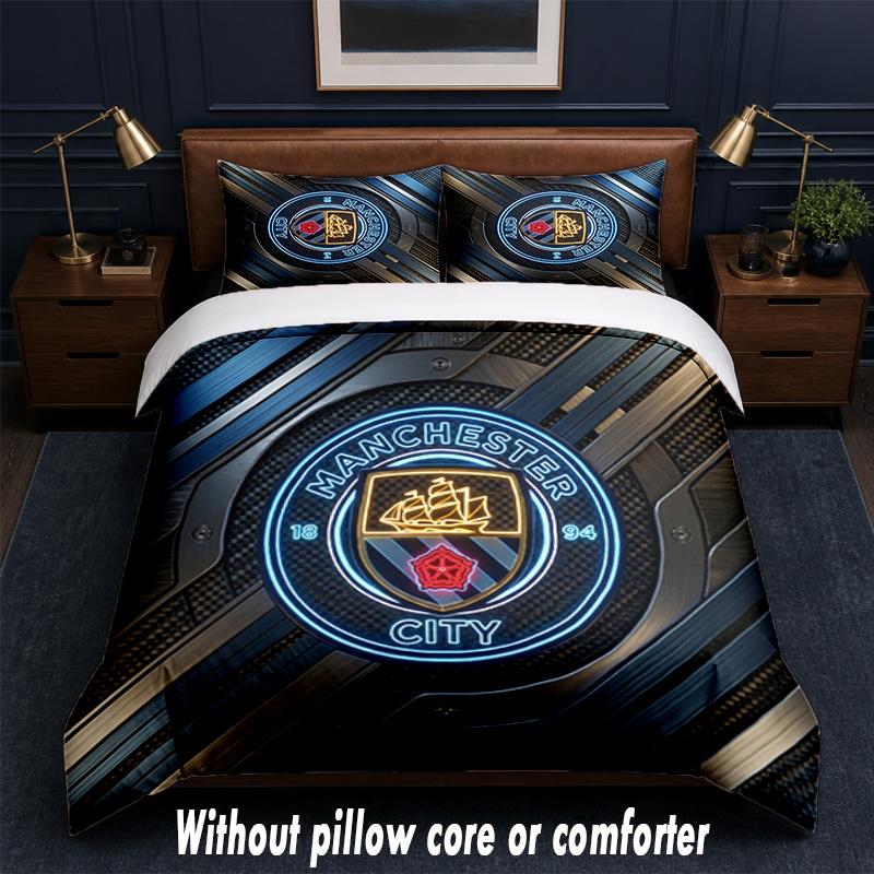 Manchester City Design Bed Bedding Set 1 Duvet Cover + 2 Pillowcases Soft Breathable Household Bed Linens