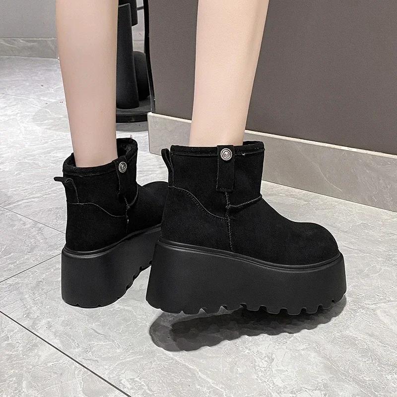 Мода 8 см Новые Зимние Женские Теплые Снежные Ботинки Каблуки Высокий Верх Спорт 2025 Осень Кроссовки Платформа Мотоциклетные Ботинки Женские Ботас Феминина