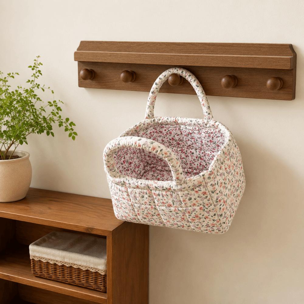 Open Top Quilted Storage Basket Dual Handles Laundry Basket With Handles Desktop Organization