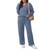 Two Piece Outfits for Women Casual Fall Lounge Sweatsuits Long Sleeve V-Neck Top Wide