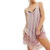 Women's Summer Sleevelesss Dress Lace Patchwork Deep U-Neck Backless Mini Loose Dress