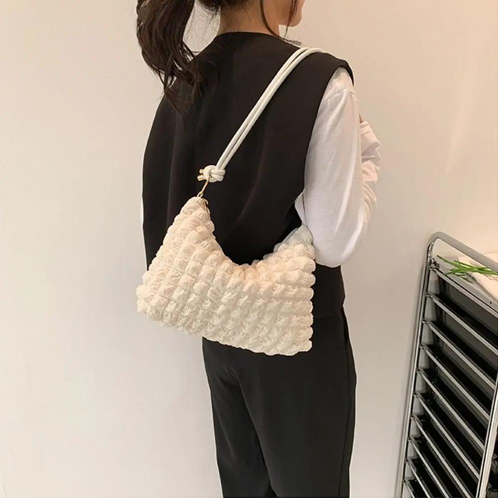 New Canvas Wrinkle Bag for Women Shoulder Bags Pleated Bubbles Handbags Padded Casual Underarm Quilted Bag Tote