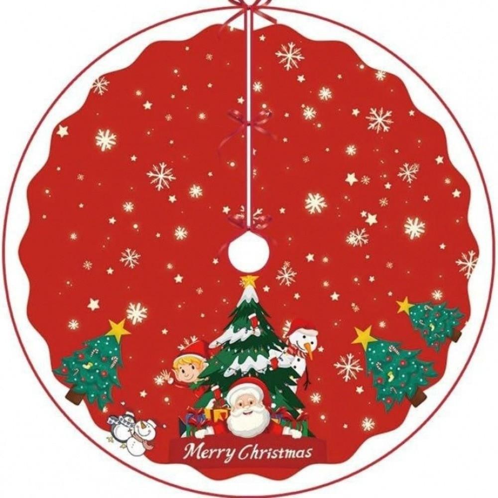 Santa Claus Snowflakes Christmas Tree Skirt 35 inch Flannel Xmas Tree Skirt Collar Soft Christmas Decoration